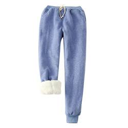 Jogginghose Damen Winter Warm Thermohose Sherpa Innenfutter Sweathose Gefüttert Sport Hosen Fleece Freizeithose Mit Große Taschen Tunnelzug Thermo Sweatpants Haushose Jogger (Blau, XL) von Generic