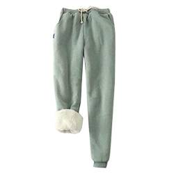 Jogginghose Damen Winter Warm Thermohose Sherpa Innenfutter Sweathose Gefüttert Sport Hosen Fleece Freizeithose Mit Große Taschen Tunnelzug Thermo Sweatpants Haushose Jogger (Grün, XXXXXL) von Generic