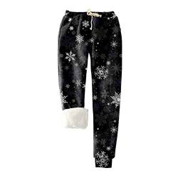 Jogginghose Damen Winter Weihnachten Warm Thermohose Sherpa Innenfutter Sweathose Gefüttert Sport Hosen Fleece Freizeithose mit Taschen und Tunnelzug Sweatpants Outdoorhose(H Negro,XXL) von Generic