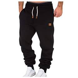 Jogginghose Herren Baumwolle Sporthose Herren Lang Cargohose Herren Warm Baggy Relaxing Hose Sweathose Stretch Jogger Fitnesshose Leichte mit Taschen Latzhose Herren Schwarz L von Generic