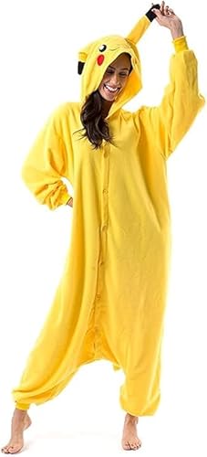 Joy Start Unisex Adult Onesie Pajamas, Plush Cosplay Animal One Piece Halloween Carnival Costume Sleepwear Homewear (Gelb, Medium) von Generic