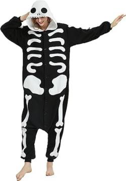 Joy Start Unisex Adult Onesie Pajamas, Plush Cosplay Animal One Piece Halloween Carnival Costume Sleepwear Homewear (Skeletons, Small) von Generic