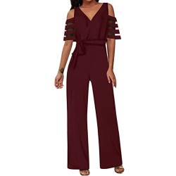 Jumpsuit Damen Elegant Festlich Jumpsuits FüR Damen Sommer V-Ausschnitt Glitzer-Pailletten-Strampler Kurzarm Lange Overall Elegant Business Hosenanzug Weites Bein Playsuit Romper FüR Hochzeit von Generic