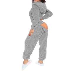 Jumpsuit Damen Kuschelig Mit Po Klappe - Overall Mit Ohren Offener Schritt Badysuit Sexy Fleece Schlafanzug Einteiler Flausching Pyjama Plüsch Onesie Festlich Freizeitanzug von Generic