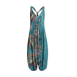 Jumpsuit Damen Sommer Locker, Jumpsuits Damen Playsuit Damen Elegant Sommer Boho kurz Druck Overall Baggy Oversize Playsuit Aladinhose Ärmellos Vintage Strandhose Damen Jumpsuit Overall Damen(Blau,S) von Generic