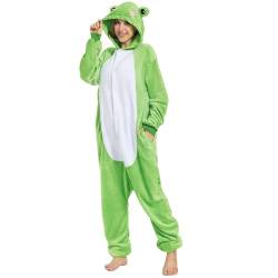 Jumpsuit Tier Fasching Halloween Kostüm Sleepsuit Cosplay Fleece-Overall Pyjama Schlafanzug Erwachsene Unisex Nachtwäsche (Grün, L) von Generic