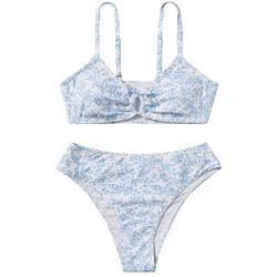 Junge Badeanzug Oddler Girl 2-teiliger Badeanzug, Sport, Blumendruck, hohe Taille, Bikini-Set, Bademode, Badeanzug Kinder Mädchen (Blue, 13-14 Years) von Generic