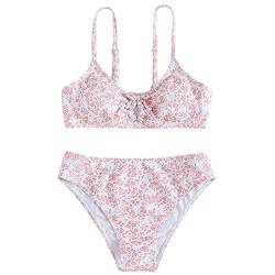 Junge Badeanzug Oddler Girl 2-teiliger Badeanzug, Sport, Blumendruck, hohe Taille, Bikini-Set, Bademode, Badeanzug Kinder Mädchen (Pink, 11-13 Years) von Generic