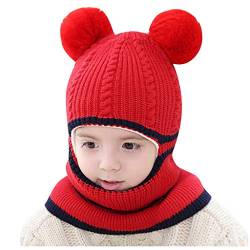 Jungen Kleinkind Kinder warm Baby Mütze Schal Mädchen Strick Pompon Wintermütze häkeln Babypflege Mädchen Schal Mütze Set (Red, One Size) von Generic