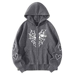 Kapuzenpullover Damen Gothic - Sweatshirt mit Kapuze Tasche Spinnennetz Herzen Drucken Hooded Pullover Warm Sweatjacke Kapuzenjacke Hoodies für Frauen Teenager Mädchen von Generic