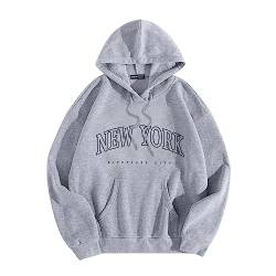 Kapuzenpullover Damen New York- Hoodie Damen Oversize-Sweatshirt Damen mit Kapuze Tasche Oversized Pullover Briefdruck Hooded Sweater Sweatpullover Kapuzenpulli Hoodies für Frauen Teenager Mädchen von Generic