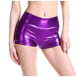 Karneval Kostüm Damen Shorts Kurze Hose Damen Hot Pants Glänzende Hosen Pailletten-Shorts Einfarbig Outfits Hohe Taille Shorts Fasching Party von Generic