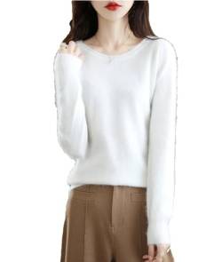 Kaschmir-Pullover für Damen, Herbst und Winter, locker, langärmelig, Strickpullover mit einfarbigen, warmen Basic-Tops, weiß, XS von Generic