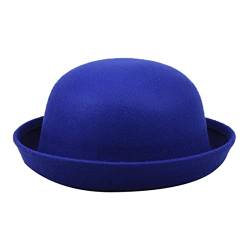 Kette Blaues Eleganter Solider Hut für Erwachsene mit aufrollbarer Krempe, Panama-Melone, Fischerhut, Herren-Damen, Klassische Wolle, runde Melone (Blue, One Size) von Generic