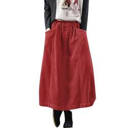 Kilt Rock Herbst Winter Cord Rock Frauen Vintage Midi Lange Röcke Weibliche Elastische Taille A-Linie Faltenrock Big Size von Generic