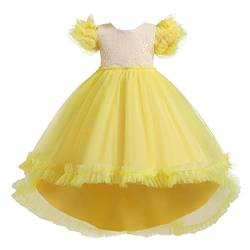 Kinder Baby Kinder Frühling Sommer Mädchen Party Kleid Für Mädchen Bunte Zug Kinder Kleid Mädchen Tüll Kleider Geburtstagsfeier Prinzessin Kinder Prinzessin Kleid Tüll Rüschen (Yellow, 4-5 Years) von Generic