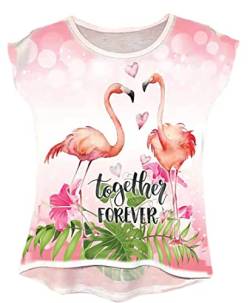 Kinder Jungen Mädchen Kurzarm T-Shirt Sommer Kurzarmshirt Freizeit Coole Tshirt Bluse Oberteil Shirt Top (Flamingo mit Blumen, 122) von Generic