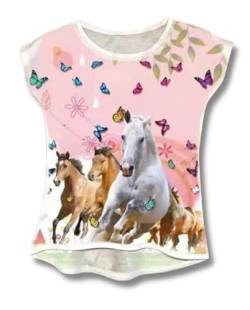 Kinder Jungen Mädchen Kurzarm T-Shirt Sommer Kurzarmshirt Freizeit Coole Tshirt Bluse Oberteil Shirt Top (Zwei Pferde, 110) von Generic