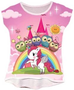 Kinder Jungen Mädchen Kurzarm T-Shirt Sommer Kurzarmshirt Freizeit Coole Tshirt Bluse Oberteil Shirt Top (as3, Numeric, Numeric_104, Regular, Einhorn und Eule) von Generic