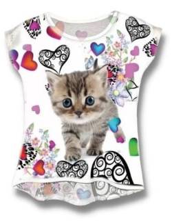 Kinder Jungen Mädchen Kurzarm T-Shirt Sommer Kurzarmshirt Freizeit Coole Tshirt Bluse Oberteil Shirt Top (as3, Numeric, Numeric_104, Regular, Süße Katze, 104) von Generic