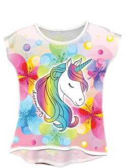 Kinder Jungen Mädchen Kurzarm T-Shirt Sommer Kurzarmshirt Freizeit Coole Tshirt Bluse Oberteil Shirt Top (as3, Numeric, Numeric_146, Numeric_152, Regular, Buntes Einhorn) von Generic