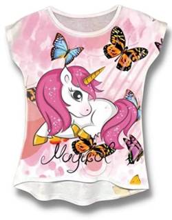 Kinder Jungen Mädchen Kurzarm T-Shirt Sommer Kurzarmshirt Freizeit Coole Tshirt Bluse Oberteil Shirt Top (as3, Numeric, Numeric_158, Regular, Einhorn Schmetterling) von Generic