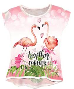 Kinder Jungen Mädchen Kurzarm T-Shirt Sommer Kurzarmshirt Freizeit Coole Tshirt Bluse Oberteil Shirt Top (as3, Numeric, Numeric_158, Regular, Flamingo mit Blumen) von Generic