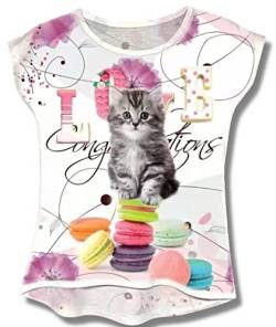 Kinder Jungen Mädchen Kurzarm T-Shirt Sommer Kurzarmshirt Freizeit Coole Tshirt Bluse Oberteil Shirt Top (as3, Numeric, Numeric_158, Regular, Katze 3) von Generic