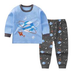 Kinder Jungen Mädchen Langarm Schlafanzug Top Hose Outfit Nachtwäsche Pyjama Set (DE/NL/SE/PL, Numerisch, 110, 116, Regular, Astronaut) von Generic