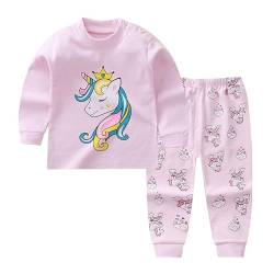 Kinder Jungen Mädchen Langarm Schlafanzug Top Hose Outfit Nachtwäsche Pyjama Set (DE/NL/SE/PL, Numerisch, 110, 116, Regular, Einhorn mit Krone) von Generic