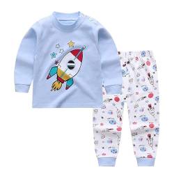 Kinder Jungen Mädchen Langarm Schlafanzug Top Hose Outfit Nachtwäsche Pyjama Set (DE/NL/SE/PL, Numerisch, 110, 116, Regular, Rakete) von Generic