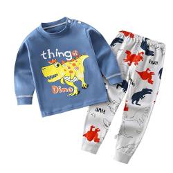Kinder Jungen Mädchen Langarm Schlafanzug Top Hose Outfit Nachtwäsche Pyjama Set (DE/NL/SE/PL, Numerisch, 80, 86, Regular, Cooler Dino) von Generic