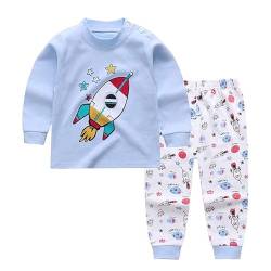 Kinder Jungen Mädchen Langarm Schlafanzug Top Hose Outfit Nachtwäsche Pyjama Set (DE/NL/SE/PL, Numerisch, 80, 86, Regular, Rakete) von Generic