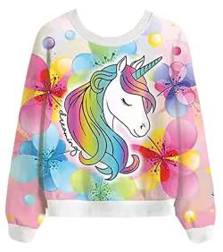 Kinder Mädchen Langarm Tshirt Langarmshirt Oberbekleidung Top Shirt Long-Sleeve T-Shirt (Buntes Einhorn, 152) von Generic