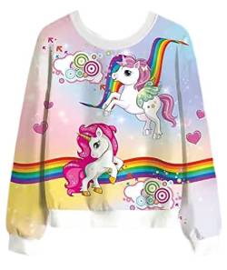 Kinder Mädchen Langarm Tshirt Langarmshirt Oberbekleidung Top Shirt Long-Sleeve T-Shirt (Fliegendes Einhorn, 128), 128-134 von Generic