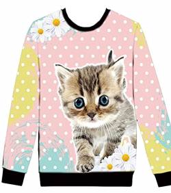 Kinder Mädchen Langarm Tshirt Langarmshirt Oberbekleidung Top Shirt Long-Sleeve T-Shirt (Süße Katze, 110) von Generic