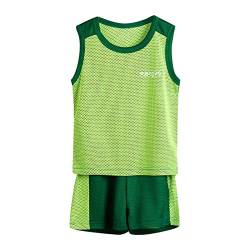 Kinder Sport Kleidung Set T-Shirt+Hosen Kleinkind Jungen Ärmellos Mode Patchwork Farbe Atmungsaktives Mesh Coole Tops Shorts 2 STÜCKE Sport Outfits Kleidung Set Sommer Outfits (Green, 4-5 Years) von Generic