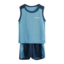 Kinder Sport Kleidung Set T-Shirt+Hosen Kleinkind Jungen Ärmellos Mode Patchwork Farbe Atmungsaktives Mesh Coole Tops Shorts 2 STÜCKE Sport Outfits Kleidung Set Sommer Outfits (Light Blue, 4-5 Years) von Generic