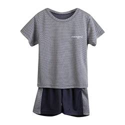 Kinder Sport Kleidung Set T-Shirt+Hosen Kleinkind Jungen Kurzarm Mode Patchwork Farbe Atmungsaktives Mesh Coole Tops Shorts 2 STÜCKE Sport Outfits Kleidung Set Sommer Outfits (Grey, 4-5 Years) von Generic