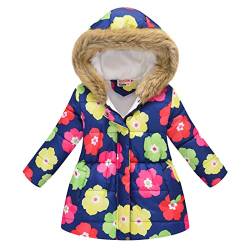 Kindermantel Kleinkind Winddichte Wanderjacke mit Reißverschluss Dicke, wattierte Winterjacke Trenchcoat mit Kapuze Trainingsanzug Lange Blumenmuster Innenfleece-Skijacke Abnehmbare (Green, 4-5 Years) von Generic