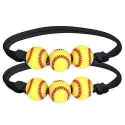 Klassisch Herzen Damen Strangarmbänder 2 STÜCKE Softball Armband Party Favors Gelbe Softball Perlen Freundschaftsarmbänder Verstellbares Perlenarmband Softball Geschenke Für (B, One Size) von Generic