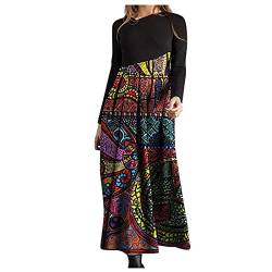 Kleid Damen Elegant Lang Damen Kleid Winter Sexy Kleid Damen FüR Party&I3 Vintage Patchwork V-Ausschnitt Maxi Kleid Langarm Casual Kleid Elegant Winter Strickkleid Multicolor M von Generic