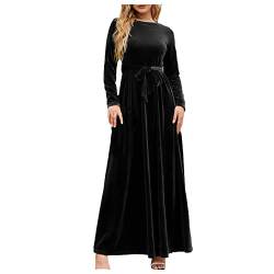 Kleid Weihnachten Damen Lange Ärmel V-Ausschnitt Brautjunfernkleid Mit Gürtel Knöchel Etuikleid Vintage A-Linie Kleid Elegant Freizeitkleid Casual Samtkleid Loose Abendkleid Blusenkleid von Generic