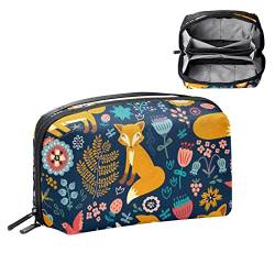 Kleine Kosmetiktasche, Elegante Make up Taschen, Reißverschlusstasche, Geschenke für Frauen, Reise wasserdichter Kulturbeutel Zubehör Organizer,Cartoon Tier Fox Vogel Blumen Wald von Generic