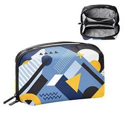 Kleine Kosmetiktasche, Elegante Make up Taschen, Reißverschlusstasche, Geschenke für Frauen, Reise wasserdichter Kulturbeutel Zubehör Organizer,Modernes Cartoon geometrisches Muster blaues Gelb von Generic