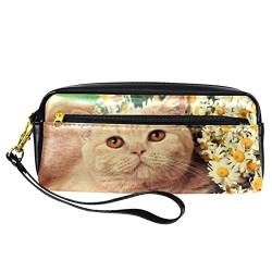 Kleine Kosmetiktasche, Elegante Make up Taschen, Reißverschlusstasche, Geschenke für Frauen, Reise wasserdichter Kulturbeutel Zubehör Organizer,Reizende orange Katzen Blume von Generic