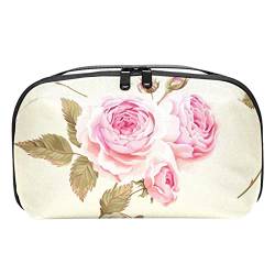 Kleine Kosmetiktasche, Elegante Make up Taschen, Reißverschlusstasche, Geschenke für Frauen, Reise wasserdichter Kulturbeutel Zubehör Organizer,Rosa Rosen Retro von Generic