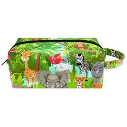 Kleine Kosmetiktasche, Elegante Make up Taschen, Reißverschlusstasche, Geschenke für Frauen, Reise wasserdichter Kulturbeutel Zubehör Organizer,Tierkarikatur Elefant Tiger Giraffe von Generic