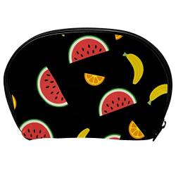 Kleine Make up Tasche, Reißverschlusstasche, Reise Kosmetik Organizer für Frauen und Mädchen,Frucht Bananen Wassermelone Orangen Karikatur Schwarzes von Generic
