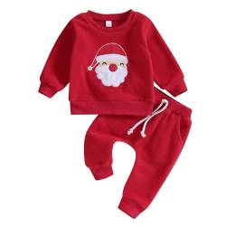 Kleinkind Baby Junge Weihnachten Outfits Santa Stickerei Sweatshirts solide Farbe lange Hosen niedlich Säugling Neugeborenen-Kleidung (Red Santa Embroidery, 0-6 Months) von Generic